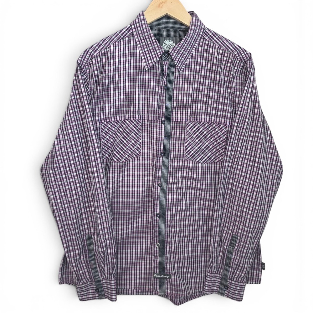 English Laundry Shirt Mens XL Purple Plaid Christopher Wicks Button Black Label